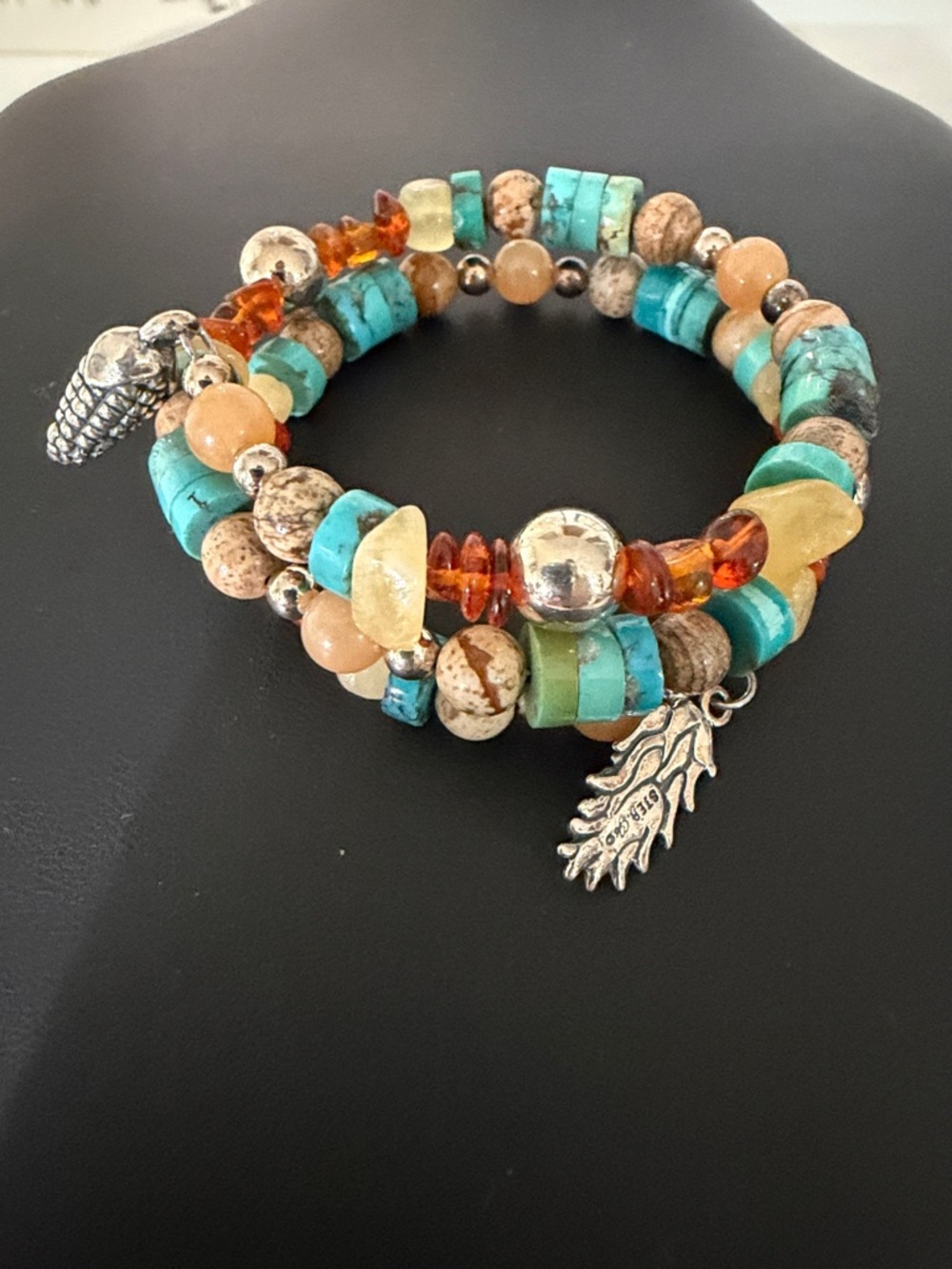 Carolyn Pollock Relios Multi Gemstone Multicolored Beaded Coil Wrap Bracelet - Picture 3 of 4